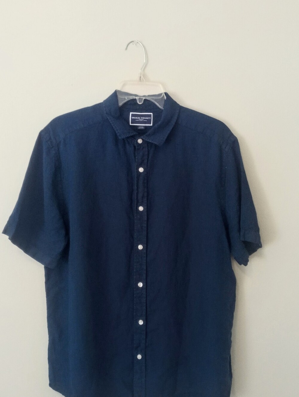 Charles Tyrwhitt Linen Navy Short-Sleeve Button-Up Shirt - Casual Men’s Shirt XL